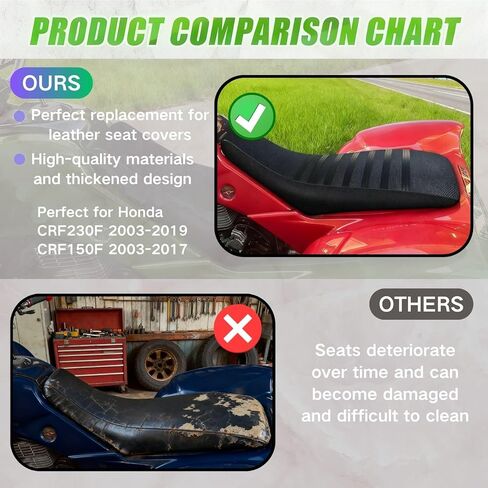 غطاء مقعد ملتف كامل لسيارة Honda CRF 150 CRF 230 CRF150F CRF230F 2003-2019 / جلد ممتاز / مقاوم للماء / مقاوم للبقع (أسود) in Kuwait