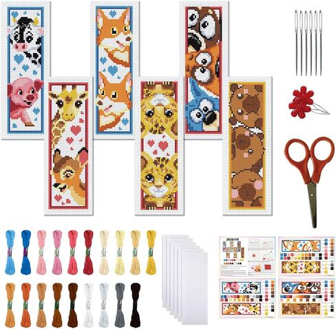 FREEBLOSS 6 Set Cross Stitch Bookmark Kits Cartoon Animal Pattern Stamped Cross Stitch Kit 11CT Embroidery Kit with Instructions for Beginners 20x6cm/8x2.4inch in Saudi Arabia