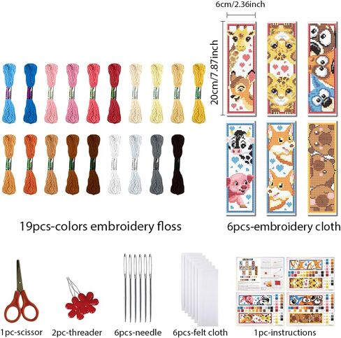 FREEBLOSS 6 Set Cross Stitch Bookmark Kits Cartoon Animal Pattern Stamped Cross Stitch Kit 11CT Embroidery Kit with Instructions for Beginners 20x6cm/8x2.4inch in Saudi Arabia