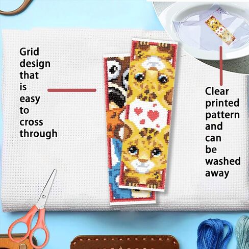 FREEBLOSS 6 Set Cross Stitch Bookmark Kits Cartoon Animal Pattern Stamped Cross Stitch Kit 11CT Embroidery Kit with Instructions for Beginners 20x6cm/8x2.4inch in Saudi Arabia