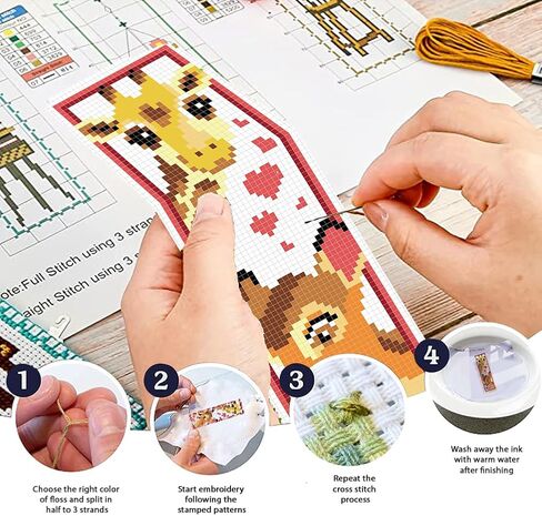 FREEBLOSS 6 Set Cross Stitch Bookmark Kits Cartoon Animal Pattern Stamped Cross Stitch Kit 11CT Embroidery Kit with Instructions for Beginners 20x6cm/8x2.4inch in Saudi Arabia