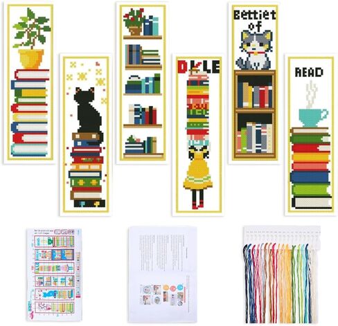 CRASPIRE 6Pcs Cross Stitch Bookmarks Stamped Bookmark Kit with Wire Needle Colorful Cat Animal Crossstitch Embroidery Book Markers Sets for Readers Writers Students Page Gifts Book Favors Gifts in Saudi Arabia