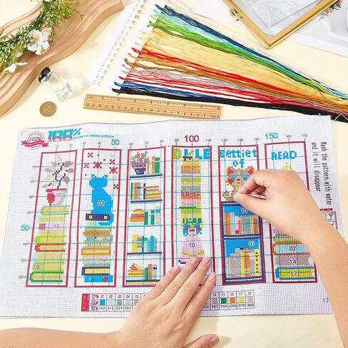 CRASPIRE 6Pcs Cross Stitch Bookmarks Stamped Bookmark Kit with Wire Needle Colorful Cat Animal Crossstitch Embroidery Book Markers Sets for Readers Writers Students Page Gifts Book Favors Gifts in Saudi Arabia