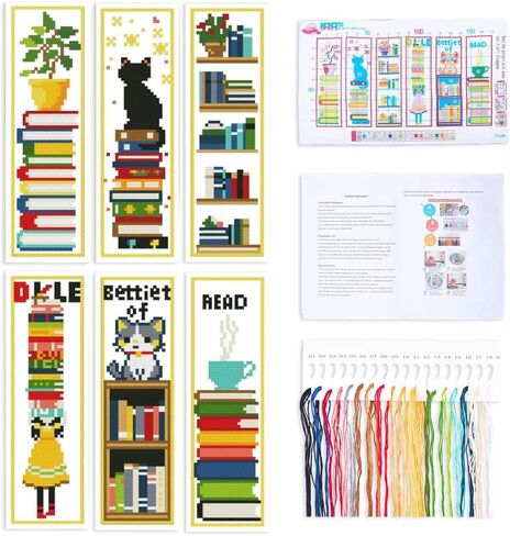 CRASPIRE 6Pcs Cross Stitch Bookmarks Stamped Bookmark Kit with Wire Needle Colorful Cat Animal Crossstitch Embroidery Book Markers Sets for Readers Writers Students Page Gifts Book Favors Gifts in Saudi Arabia
