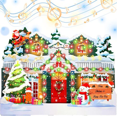 3D Pop Up Musical Christmas Card | Light Up Animated Greeting Cards with 3 Xmas Songs & LED Lights, Tap to Play Button | Best Christmas Cards with Envelopes (2025 New) in Saudi Arabia