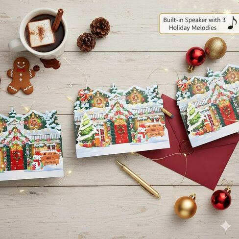 3D Pop Up Musical Christmas Card | Light Up Animated Greeting Cards with 3 Xmas Songs & LED Lights, Tap to Play Button | Best Christmas Cards with Envelopes (2025 New) in Saudi Arabia
