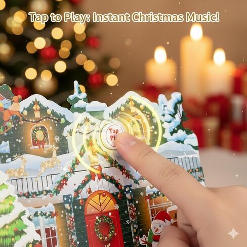 3D Pop Up Musical Christmas Card | Light Up Animated Greeting Cards with 3 Xmas Songs & LED Lights, Tap to Play Button | Best Christmas Cards with Envelopes (2025 New) in Saudi Arabia