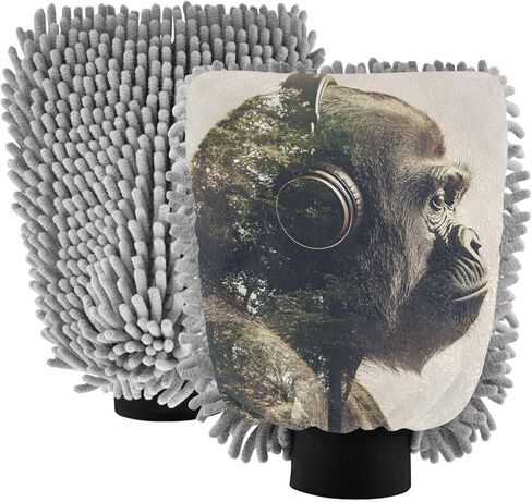 AIXIWAWA Car Wash Mitt Washing Glove Gorilla and Musical Print Scratch Free Water Absorbent 2 Pack Medium in Saudi Arabia
