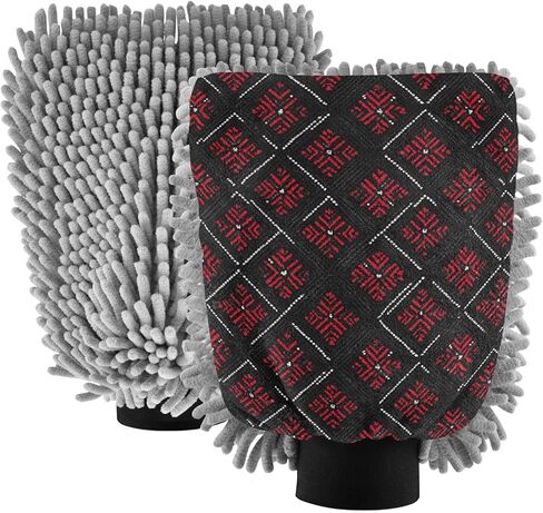 AIXIWAWA Red Black Pattern Print Car Wash Mitt Washing Glove Scratch Free Water Absorbent 2 Pack Large in Saudi Arabia