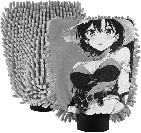 AIXIWAWA Japanese Anime Black Print Car Wash Mitt Washing Glove Scratch Free Water Absorbent 2 Pack Large in Saudi Arabia