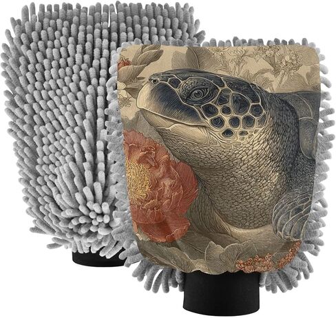 AIXIWAWA Floral Sea Turtle Print Car Wash Mitt Washing Glove Scratch Free Water Absorbent 2 Pack Medium in Saudi Arabia