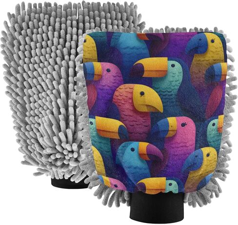 AIXIWAWA Cartoon Hornbill Print Car Wash Mitt Washing Glove Scratch Free Water Absorbent 2 Pack Medium in Saudi Arabia