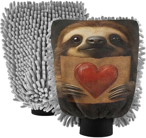 AIXIWAWA Sloth with Heart Print Car Wash Mitt Washing Glove Scratch Free Water Absorbent 2 Pack Medium in Saudi Arabia
