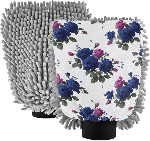 AIXIWAWA Blue Florals Print Car Wash Mitt Washing Glove Scratch Free Water Absorbent 2 Pack Large in Saudi Arabia