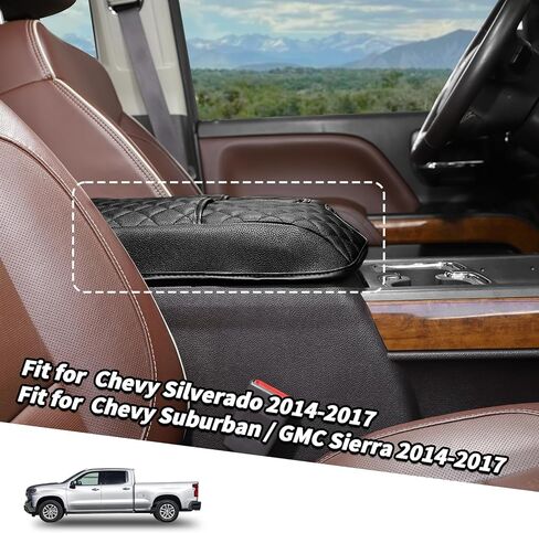 Jimen Center Console Cover Fit for Chevy Silverado/GMC Sierra 2014-2017, for Chevy Suburban 2014-2017, Car Armrest Pad Protector for Chevy Tahoe/GMC Yukon 2014-2017 (Black) in Saudi Arabia