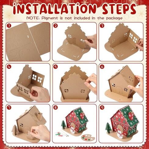 Harloon 12 Sets Christmas Gingerbread House Kit Kids Cardboard Coloring House Christmas Holiday Craft Cardboard Gingerbread Decorations for Xmas Party DIY Craft Supplies in Saudi Arabia