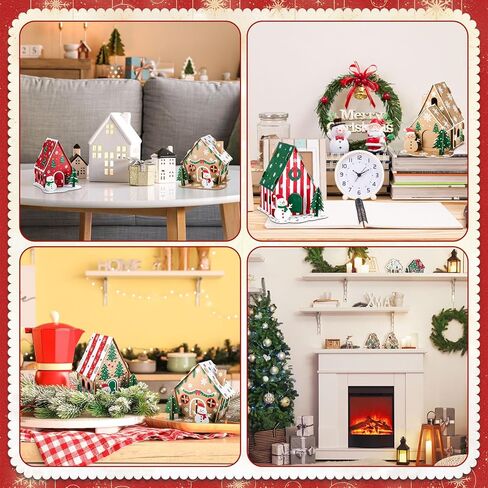 Harloon 12 Sets Christmas Gingerbread House Kit Kids Cardboard Coloring House Christmas Holiday Craft Cardboard Gingerbread Decorations for Xmas Party DIY Craft Supplies in Saudi Arabia