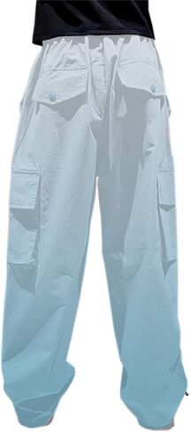 Cromoncent Girls Casual High Waist Parachute Pants Y2K Cargo Trousers with Pockets for Girls, 1#purple, 9-10 Years = Tag 150 in Kuwait