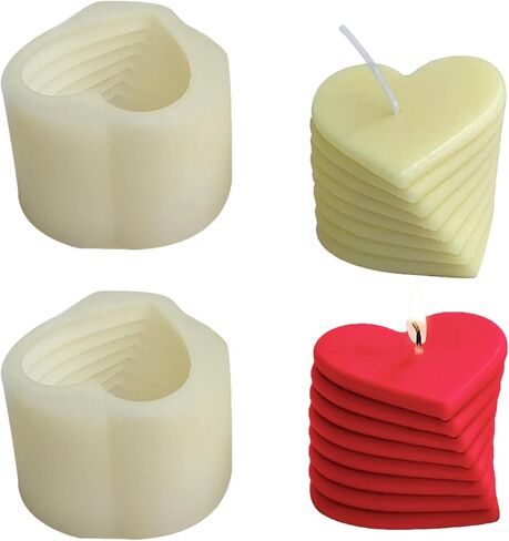 2 Pcs Heart Shaped Candle Mold Valentine's Day 3D Silicone Candle Make Mold Cake Mold for Aroma Soap Candle Candy DIY Tool Supplies Valentine's Day Mother's Day Decoration in Saudi Arabia
