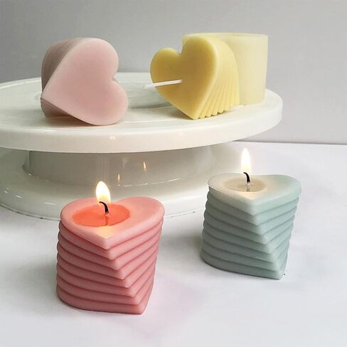 2 Pcs Heart Shaped Candle Mold Valentine's Day 3D Silicone Candle Make Mold Cake Mold for Aroma Soap Candle Candy DIY Tool Supplies Valentine's Day Mother's Day Decoration in Saudi Arabia