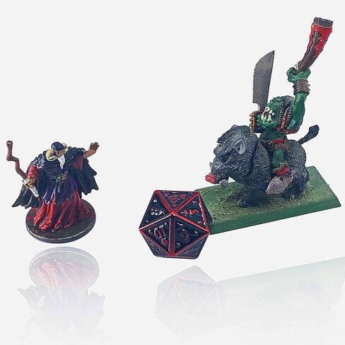 مجموعة النرد المعدنية Fantasydice لمجموعة DND وجميع ألعاب TRPG (ساعة ليلية، أحمر D20) in Kuwait