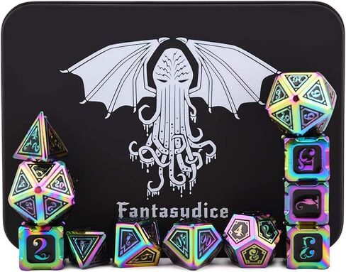 مجموعة النرد المعدنية Fantasydice لمجموعة DND وجميع ألعاب TRPG (ساعة ليلية، أحمر D20) in Kuwait