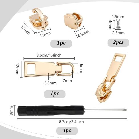 PH PandaHall Metal Zipper Repair Kit, Detachable Zip Heads Luggage Zipper Pull Replacement Zipper Slider Replacement for Jackets Luggage Bags Suitcases Tents Outdoor Gear(#5 Golden) in Saudi Arabia