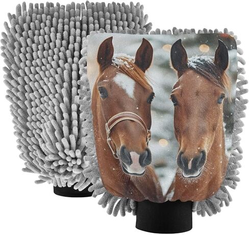 AIXIWAWA Car Wash Mitt Washing Glove Christmas Horses Print Scratch Free Water Absorbent 2 Pack Medium in Saudi Arabia