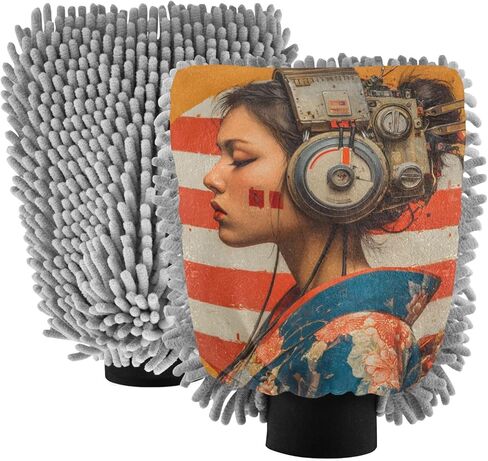 AIXIWAWA Samurai Modern Print Car Wash Mitt Washing Glove Scratch Free Water Absorbent 2 Pack Medium in Saudi Arabia