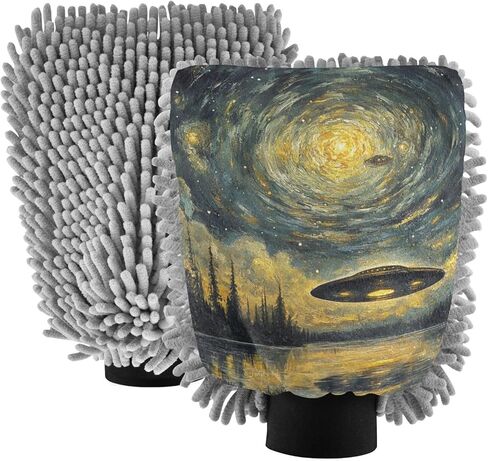 AIXIWAWA Car Wash Mitt Washing Glove Art Painting UFO Print Scratch Free Water Absorbent 2 Pack Large in Saudi Arabia