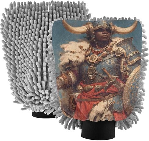AIXIWAWA Painting Fo Warrior Print Car Wash Mitt Washing Glove Scratch Free Water Absorbent 2 Pack Medium in Saudi Arabia
