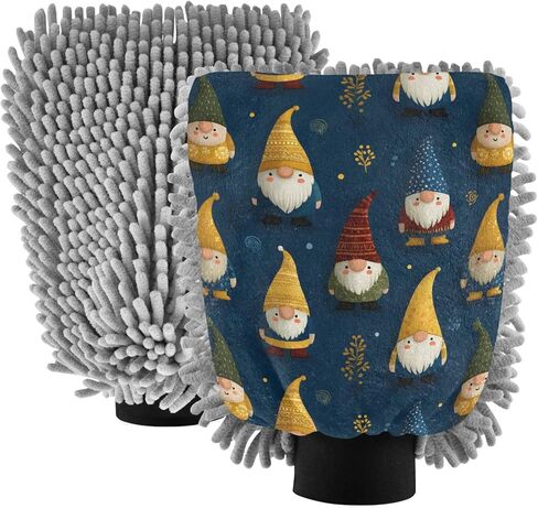 AIXIWAWA Cute Gnome Print Car Wash Mitt Washing Glove Scratch Free Water Absorbent 2 Pack Large in Saudi Arabia