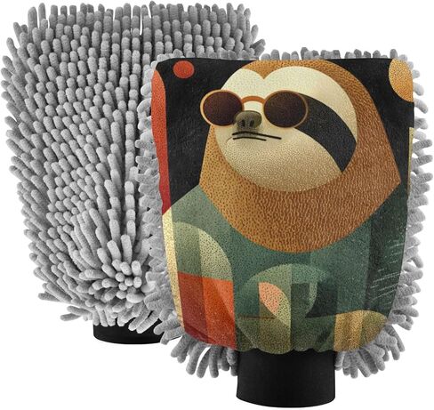 AIXIWAWA Abstract Sloth Print Car Wash Mitt Washing Glove Scratch Free Water Absorbent 2 Pack Medium in Saudi Arabia