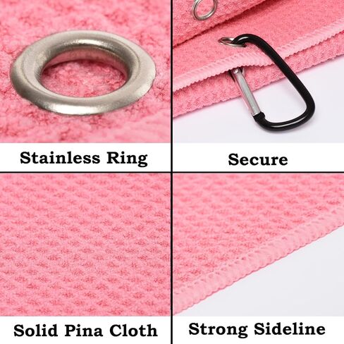 HYYPME 2 Pack Tri-fold Golf Towel Set, Microfiber Fabric Waffle Pattern Towels, Outdoor Sport Towels Heavy Duty Carabiner Clip (2 Pcs) (Pink+Turquoise Blue) in Saudi Arabia