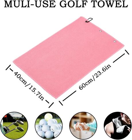 HYYPME 2 Pack Tri-fold Golf Towel Set, Microfiber Fabric Waffle Pattern Towels, Outdoor Sport Towels Heavy Duty Carabiner Clip (2 Pcs) (Pink+Turquoise Blue) in Saudi Arabia