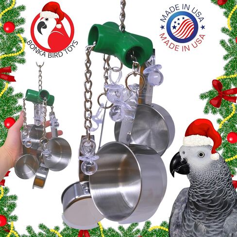 Clacker Bonka Bird Toys Colorful Durable Stainless Steel Pullable Parrot Macaw African Grey Cockatoo (Single Clacker, White) in Kuwait