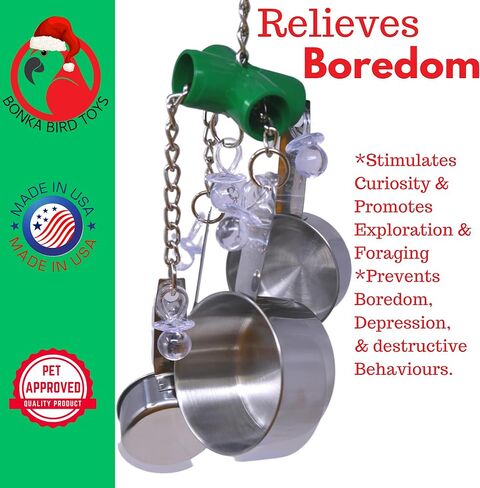 Clacker Bonka Bird Toys Colorful Durable Stainless Steel Pullable Parrot Macaw African Grey Cockatoo (Single Clacker, White) in Kuwait