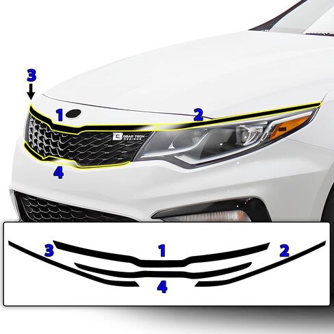 BOGAR TECH DESIGNS مصبغة أمامية من الكروم حذف ملصق لاصق من الفينيل يناسب Kia Optima 2016-2020، أسود لامع in Kuwait