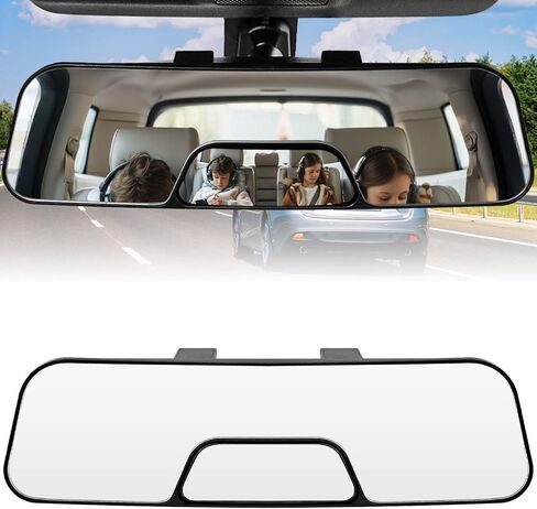 JOYTUTUS Rear View Mirror, 12 Inch Panoramic Anti-Glare Rearview with baby Mirror, Interior Clip-on Wide Angle Convex to Reduce Blind Spot, Effectively for More Car SUV Trucks in Saudi Arabia