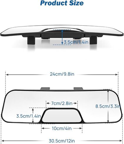 JOYTUTUS Rear View Mirror, 12 Inch Panoramic Anti-Glare Rearview with baby Mirror, Interior Clip-on Wide Angle Convex to Reduce Blind Spot, Effectively for More Car SUV Trucks in Saudi Arabia