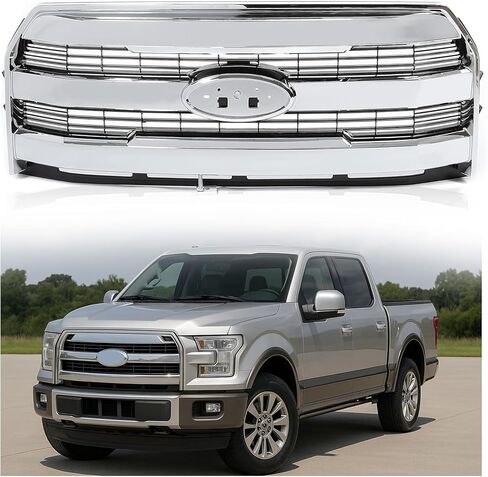 KUAFU Front Bumper Grille Compatible with 2015-2017 Ford F150 F-150 Replacement for FL3Z-8200-MA FL3Z8200MA w/o Camera Chrome Upper Hood Mesh Grill ABS Plastic in Saudi Arabia