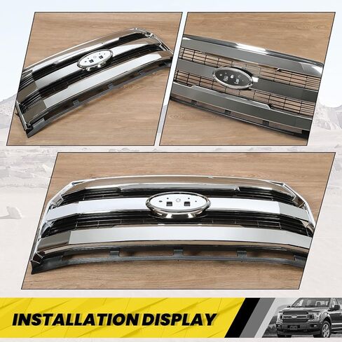 KUAFU Front Bumper Grille Compatible with 2015-2017 Ford F150 F-150 Replacement for FL3Z-8200-MA FL3Z8200MA w/o Camera Chrome Upper Hood Mesh Grill ABS Plastic in Saudi Arabia
