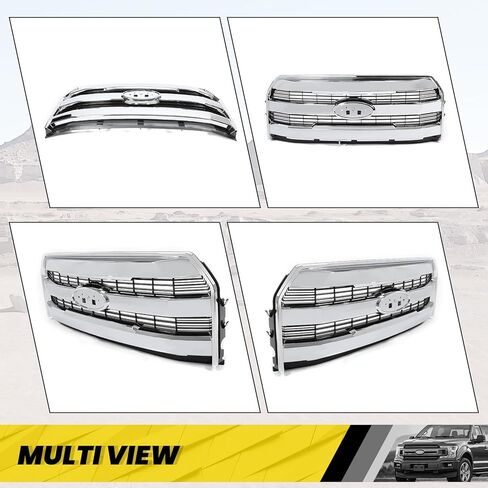 KUAFU Front Bumper Grille Compatible with 2015-2017 Ford F150 F-150 Replacement for FL3Z-8200-MA FL3Z8200MA w/o Camera Chrome Upper Hood Mesh Grill ABS Plastic in Saudi Arabia