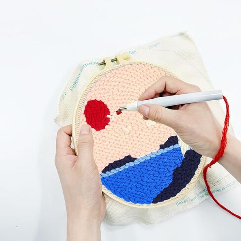 Zhenqing Lighthouse Punch Needle Kit - 29x29cm Embroidery with 20cm Hoop, Coarse Cotton Thread & Tools for Beginners(Z95115C) in Saudi Arabia