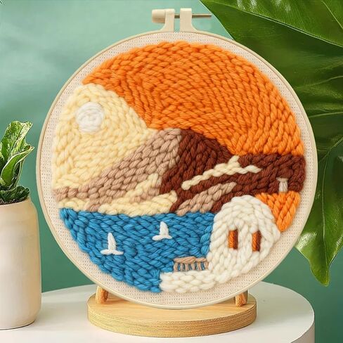 Zhenqing Lighthouse Punch Needle Kit - 29x29cm Embroidery with 20cm Hoop, Coarse Cotton Thread & Tools for Beginners(Z95115C) in Saudi Arabia