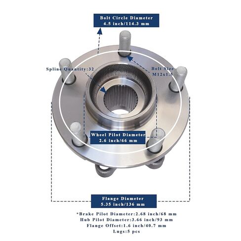 513296 Front Wheel Hub and Bearing Assembly Fit for 2007-2018 Nissan Altima, 2009-2019 Maxima, 2009-2018 Murano, 2013-2019 Pathfinder, 2011-17 Quest, 2013 Infiniti JX35, 2014-18 QX60, 5 Lug in Saudi Arabia