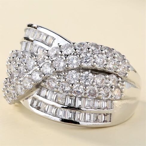 925 Sterling Silver Shiny Full Diamond Gemstone Ring 18K Gold Cocktail Cross Cubic Zirconia Promise Ring CZ Diamond Multi Row Rings Eternity Engagement Wedding Party Ring for Women Z.145 (US Code 8) in Saudi Arabia