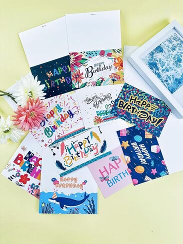 12 Pcs Premium Blank Birthday Cards Set - Bulk Blank Inside Cards with Envelopes, Thoughtful Greeting Cards for Loved Ones in Saudi Arabia