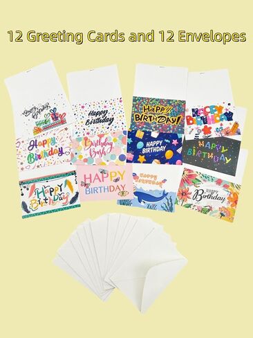 12 Pcs Premium Blank Birthday Cards Set - Bulk Blank Inside Cards with Envelopes, Thoughtful Greeting Cards for Loved Ones in Saudi Arabia