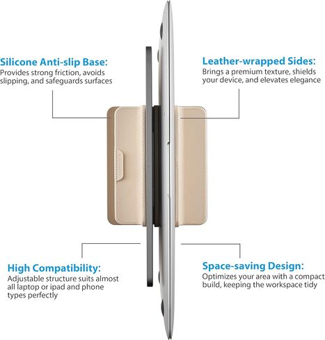 Dual Vertical Laptop Stand, 3 in 1 Upright Desktop Stand Holder with Adjustable Dock (Up to 17.3''), Leather Laptop Rack Storage Desk Organizer for Phone, Tablet, MacBook/HP/Dell/Chrome Book (Apricot) in Saudi Arabia